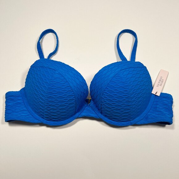 Victoria Secret 32D M SEXY TEE Push Up Bikini Top Bottom Set Textured Blue - Picture 3 of 6